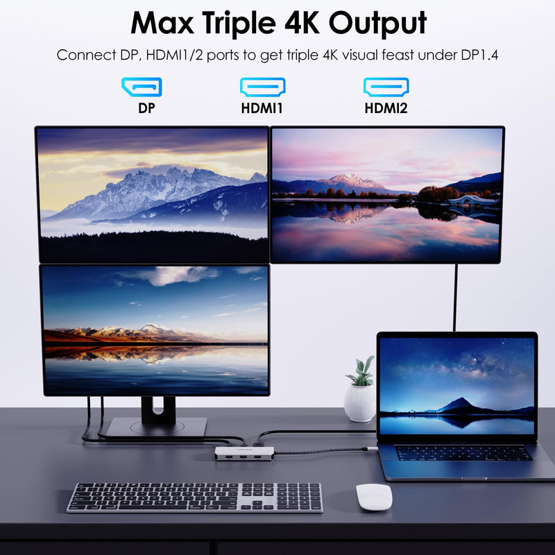 WAVLINK USB-C Quad Display Docking Station | 4K Triple Monitor Laptop Dock Hub for Windows, Dual HDMI + DisplayPort + VGA, 3 USB Ports