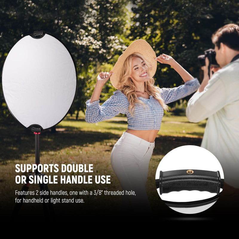 NEEWER 22"/56cm Light Reflector with Clamp & Hand Grips, 5 in 1 Collapsible Multi Disc Photography Reflector Translucent/Silver/Gold/White/Black with 3/8" Thread for Studio Outdoor Lighting, RF-56II 56cm w/Clamp