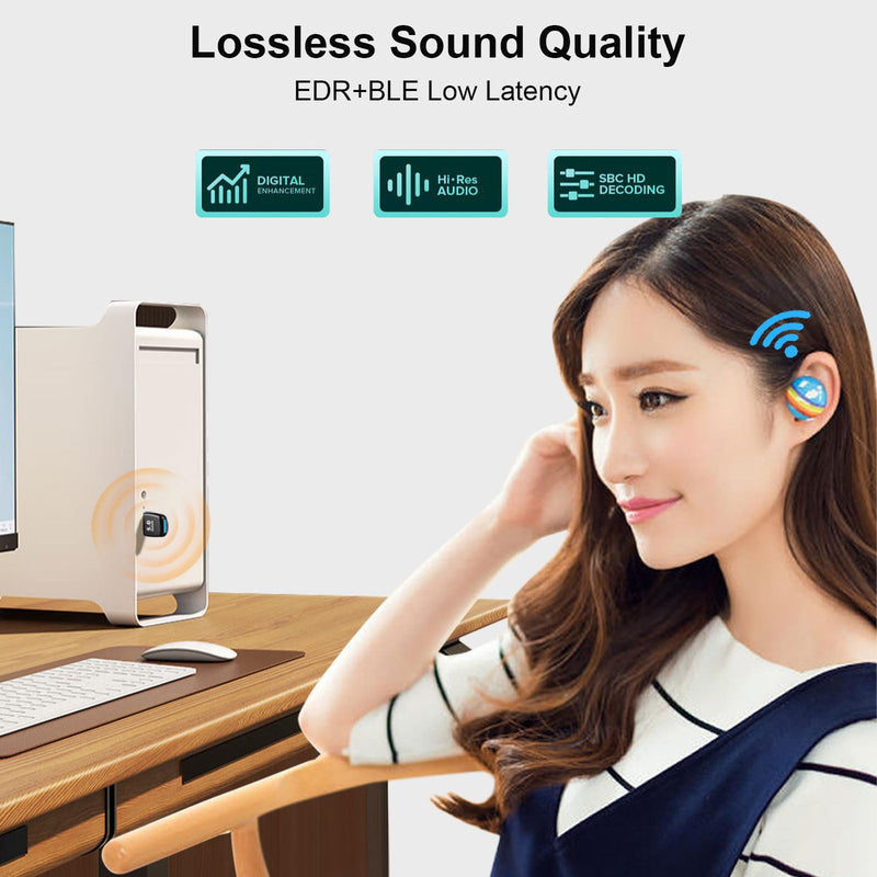 Bluetooth 5.4 Adapter for PC, USB Bluetooth Dongle Receiver for Wireless Keyboard, Mouse, Headphones, Speaker, Gamepad - Supports Windows 11/10/8.1/7 for Desktop Computer Laptop
