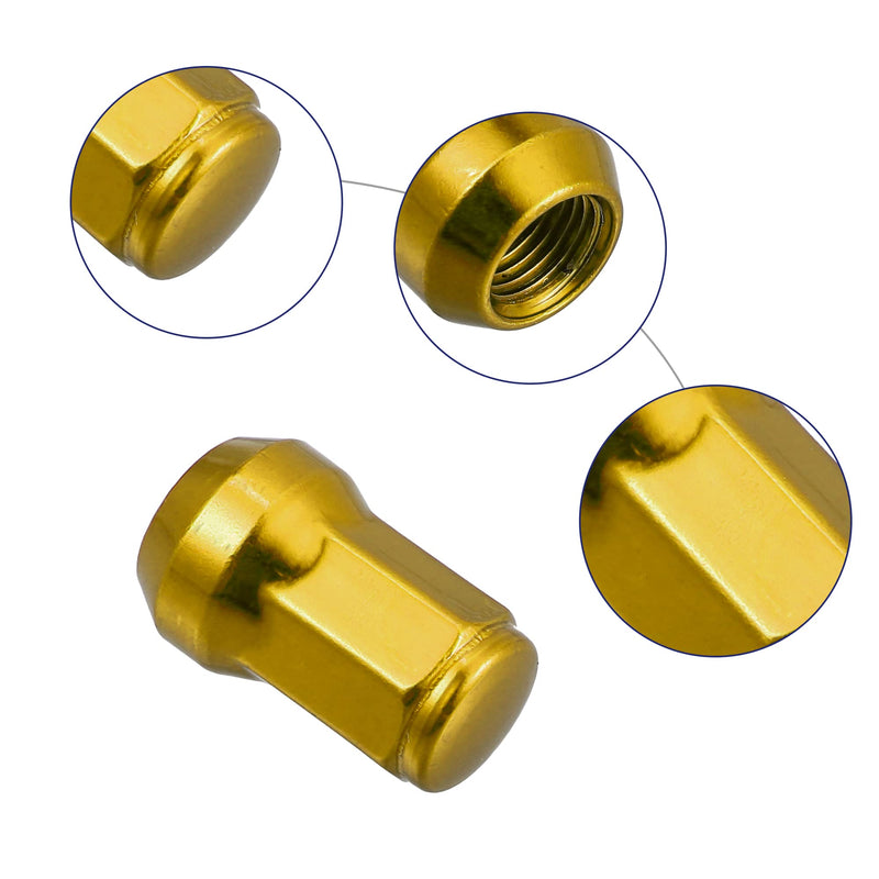 ACROPIX M12 x 1.25 Car Lug Nuts Cone Seat Closed End Bulge Acorn Hex Wheel Nut with Socket Key Gold Tone - Pack of 20