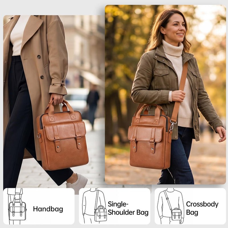 12.9-13 Inch Leather Tablet Sleeve Bag for MacBook Neo Air 13/iPad Pro Air | for 2026 2025 iPad Air 13 inch M4 M3 & iPad Pro M4 M5 & iPad Pro 12.9 Tablet Laptop Travel Shoulder Strap Carrying Case Brown