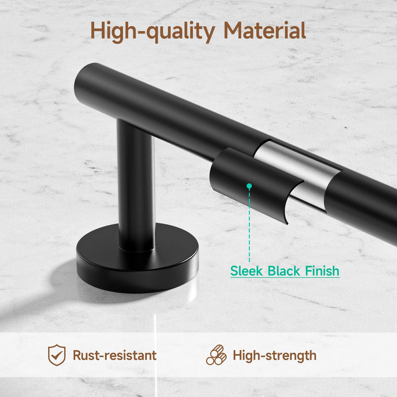 USHOWER Matte Black Bathroom Hardware Set, Modern 24-Inch Towel Bar Set Wall Mounted, Durable SUS304 Stainless Steel Bathroom Accessories Set, 4-Piece 24 Inch (4PCS)