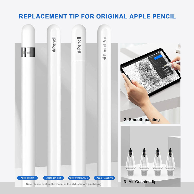 Soft Brush Replacement Tips(4X) for Apple Pencil 1st/2nd/USB-C/Pro, No Slip, Similar to Paper, High-Friction Pen Tip for Note-Taking, Suitable for Meeting, Classrooms, and Libraries, Almost No Noise