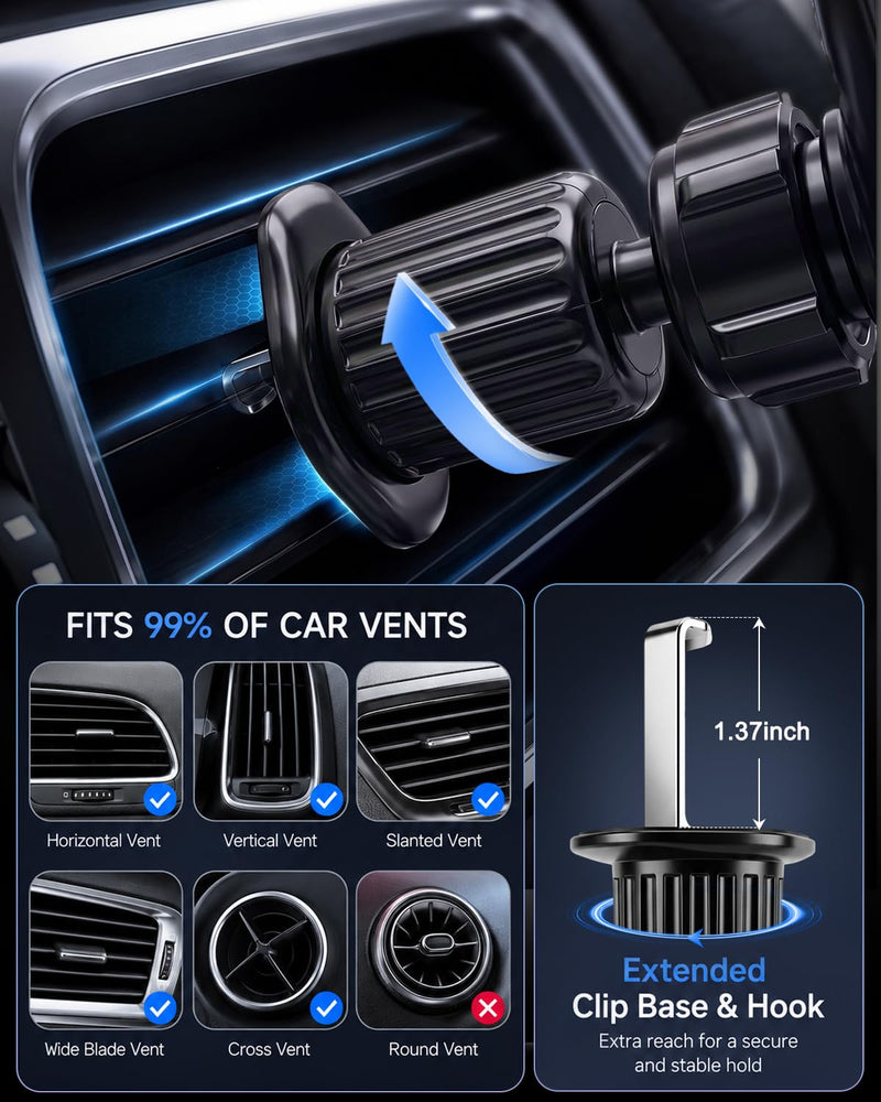 Car Vent Phone Mount, Air Vent Car Cell Phone Holder, 360° Rotating Anti-Slip Stand Compatible with Thick Case & All 4-7.2" Smartphones