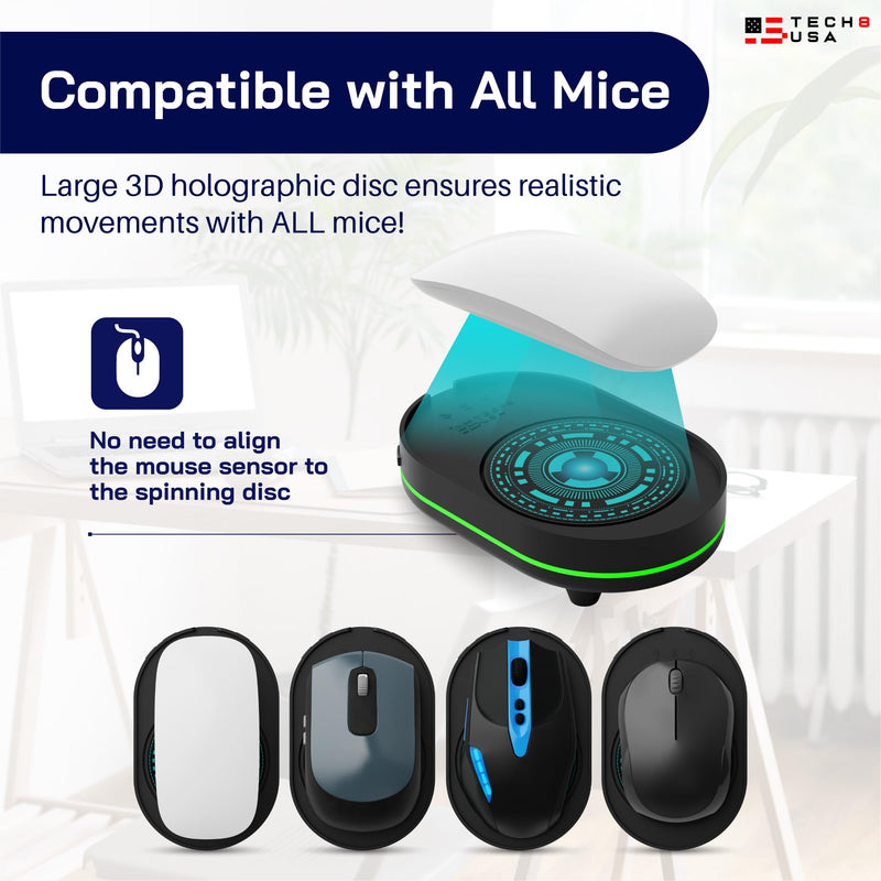 TECH8 USA Mouse Mover Device, Undetectable Mouse Jiggler for Laptops, PC, No Software, Random Movement, Patented, Designed, Engineered, Packaged in USA - 3D Hologram Alien