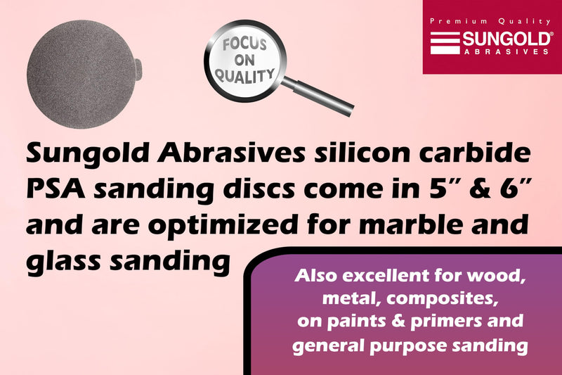 Sungold Abrasives 020082 5" 120 Grit Psa Sanding Discs Silicon Carbide Cloth For Stone, Glass And Marble, Pack-50