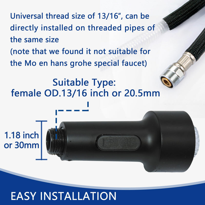 kitchen faucet LED spray head，3-Function Prevent burns spray head，9/16-13/16 IN standard size adapter, replacement sink pull-down faucet, spring single handle faucet(Matte black) Matte Black