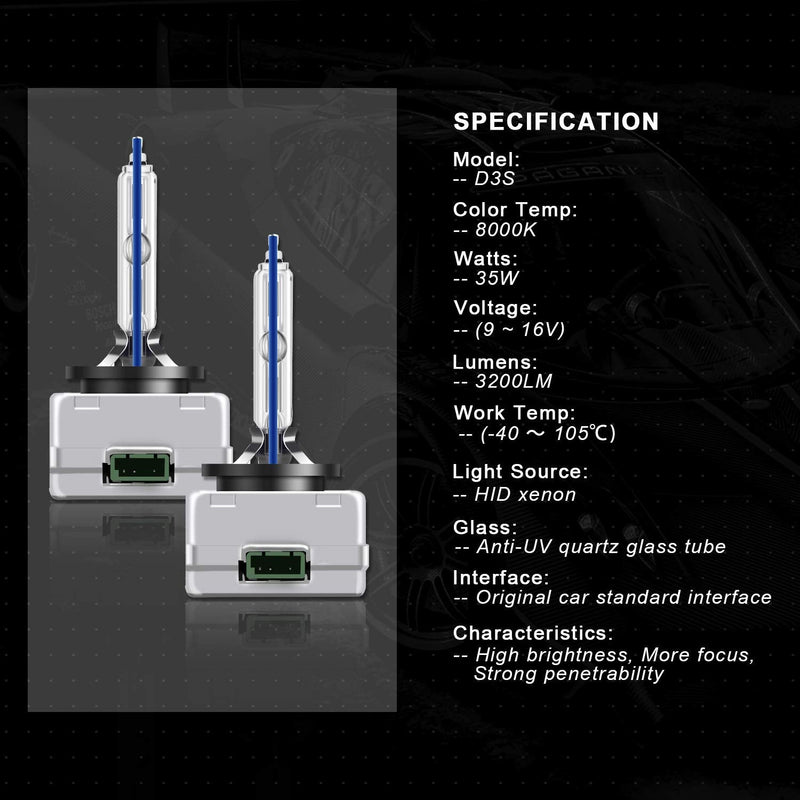 WinPower 35W D3S HID Xenon Headlight Replacement Bulbs 8000K, Pack of 2