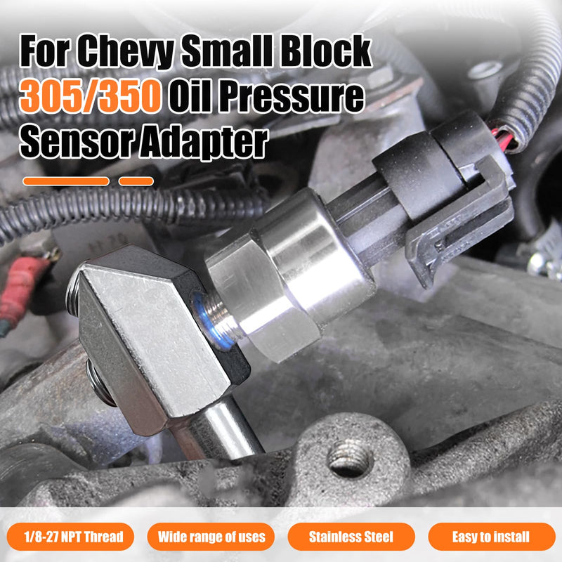 Oil Pressure Sensor Thread Adapter, 1/8-27 NPT Port Plugs for Chevy/GM Small Block Engines