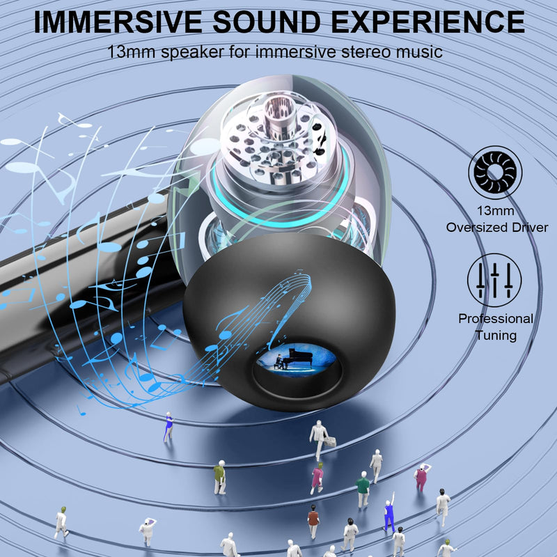 Wireless Earbuds, 2026 Bluetooth 5.4 Headphones Bass Stereo, Ear Buds with 4 Mics ENC Noise Cancelling, Bluetooth Earbuds 48H Playtime LED Display Charging Case, IP7 Waterproof in Ear Earphones, Black Light Black