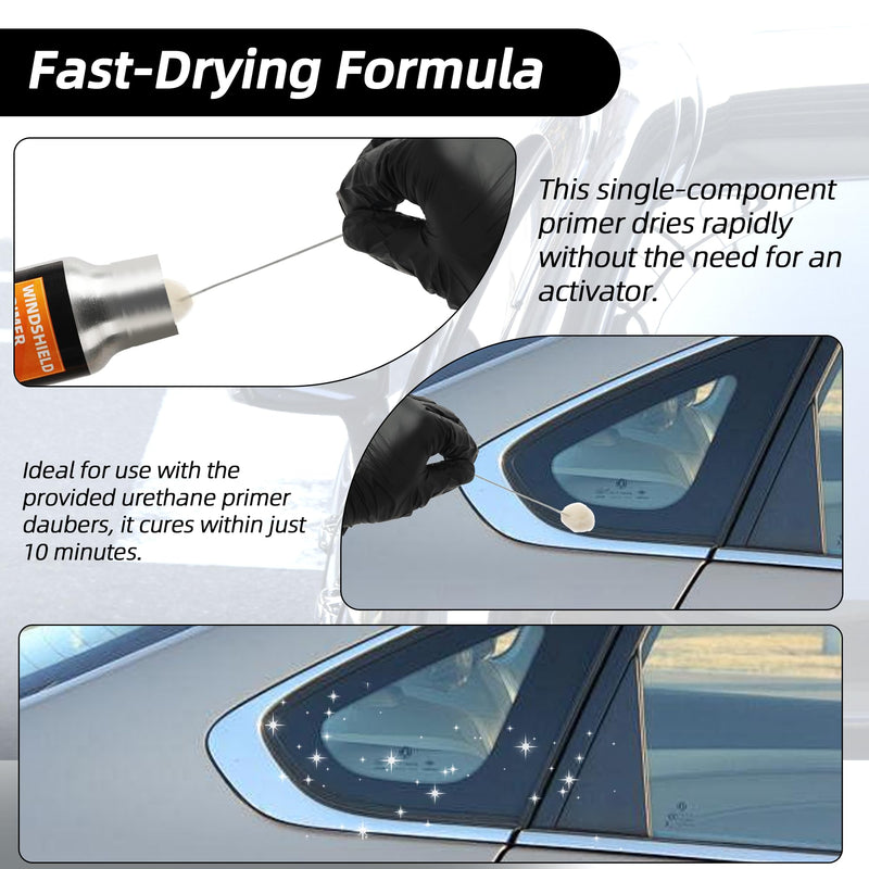 Urethane Windshield Adhesive 310ml, Automotive Polyurethane Sealant, Car Glass Chip & Crack Repair Kit with 1 windshiel Primer, 1 Pair Gloves, 2 Applicator Sticks, Quick Curing, Black Adhesive1pk+Primer1pk