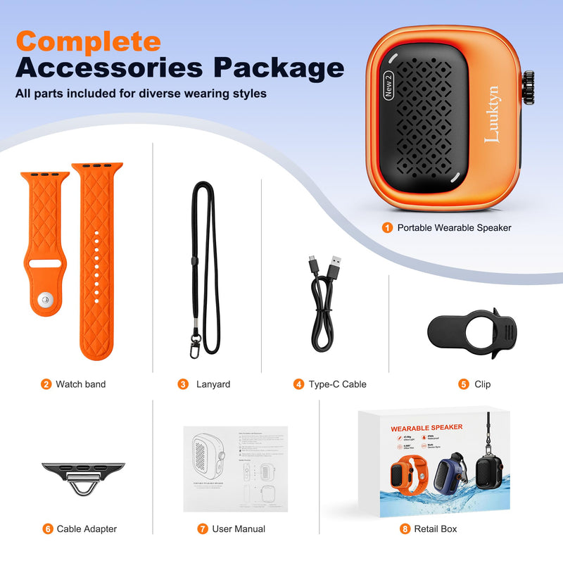 IP69K Waterproof Portable Wireless Speaker, Mini Shower Speaker with 20H Playtime, Ultra-Light Clip On Wearable Speaker for Bathroom, Outdoor Sports (Orange) Orange