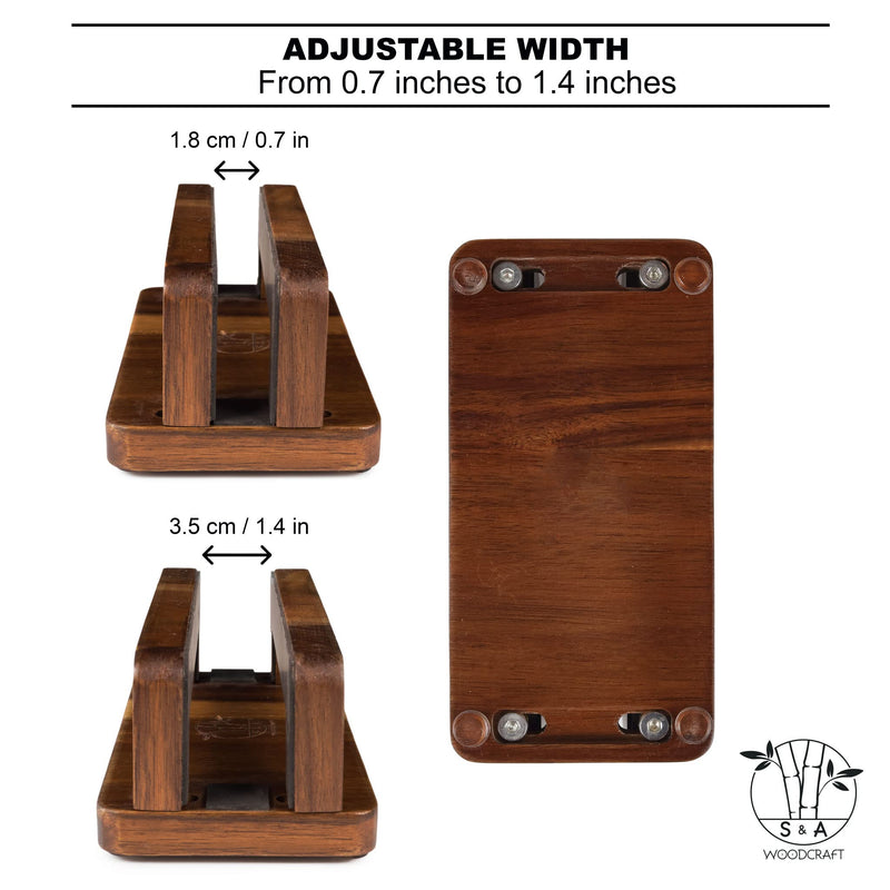S&A WOODCRAFT Brown Acacia Wood Vertical Laptop Stand, Adjustable Wooden Laptop Holder, Non-Slip Laptop Dock Compatible with Apple MacBook, Microsoft Surface, Gaming Laptops, IPad, Tablets 1 Slot