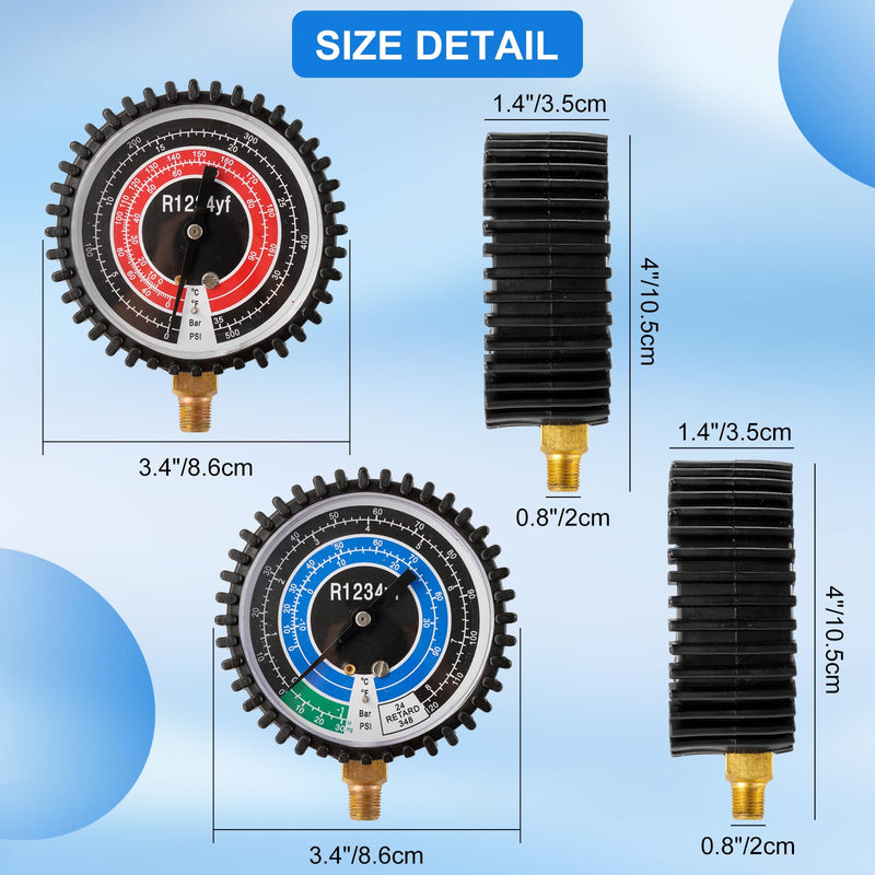 R1234YF Refrigeration Pressure Gauge, High and Low Manifold Gauge Kit with 1/8" Male NPT Lower Mount, 500 PSI, 80mm R1234YF Air Conditioning Refrigerant Recharge Pressure Gauge