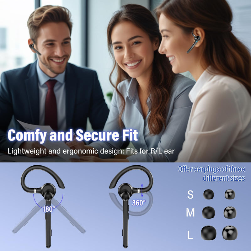 2026 Bluetooth Headset, Wireless Bluetooth 5.3 Earpiece, 90Hrs Single-Ear Headset with APTX HD Audio & Mute Button, Dual Noise Cancelling Mics, Hands Free Headphone for Trucker, Business, Gym, Grey Gray