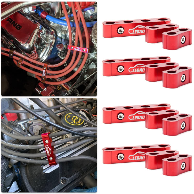 Red 8Cyl Spark Plug Heat Shield Protector and 12pc Engine Separator Insulating Fire Sleeve Wire Protector with Divider Suit for 8mm 9mm 10mm 18PCS Red