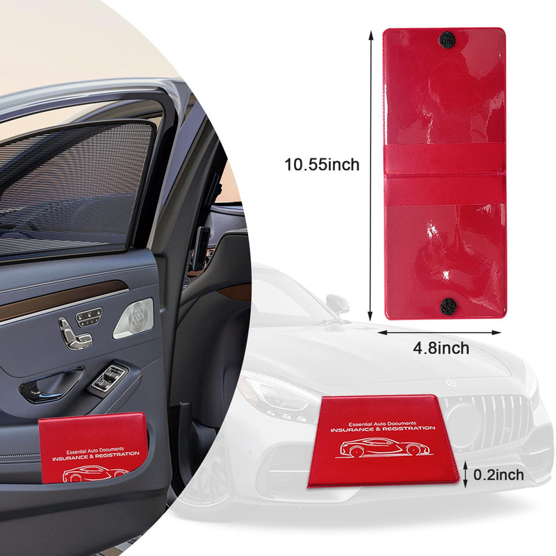 Ziciner Car Registration Insurance Holder, 2Pack Essential Auto Card Document Glove Box Organizer with Velcro Closure, Vehicle Interior Accessories Perfect for Most Car, Truck, SUV (Red/Small Car) Red/Small Car