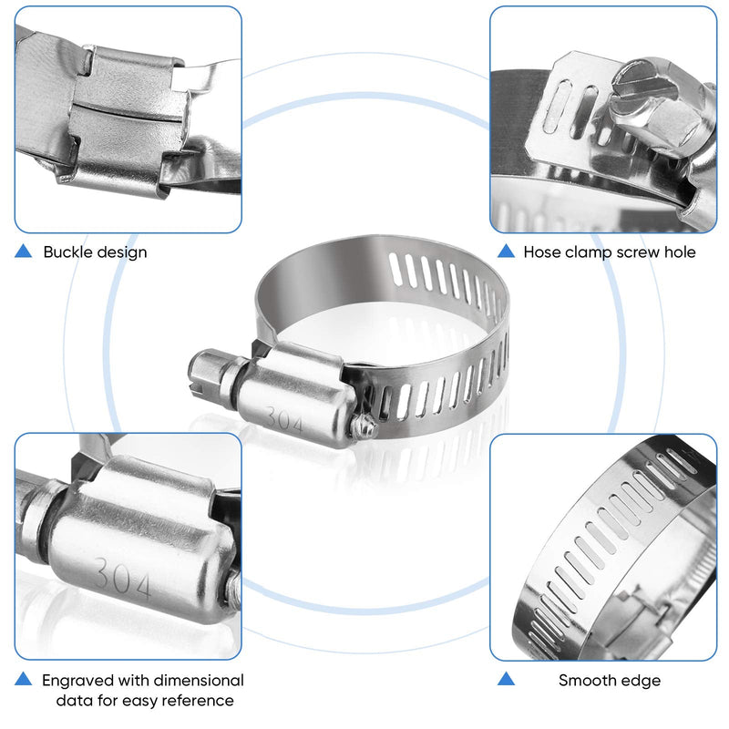 TICONN 40PCS Hose Clamp Set - 1/4''–1-1/8'' 304 Stainless Steel Worm Gear Hose Clamps for Pipe, Intercooler, Plumbing, Tube and Fuel Line 40 Pcs Kit