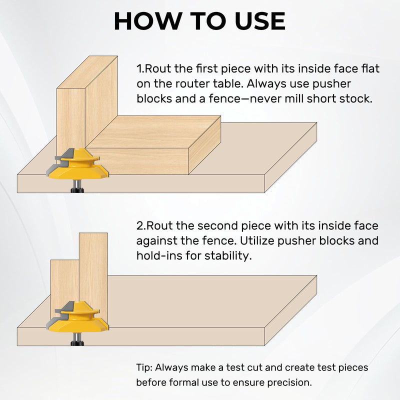 45 Degree Lock Miter Router Bit 3-Piece Set, for 1/2”, 5/8”, 3/4” Cutting Height.1/4 Inch Shank .Woodworking Tools Joint Router Bits Easy to Create Lock Miter Joint