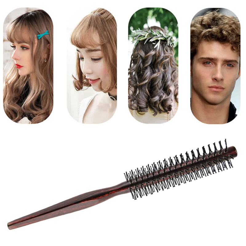  [AUSTRALIA] - 1 Piece Small Round Nylon Bristle Quiff Roller Hair Brush,Hair Brush,21cm | Beard Brush,Round Hair Brush,Small Mini Round Hair Comb,for Men Women,Curls,Men's Short,Bangs & Beard brown