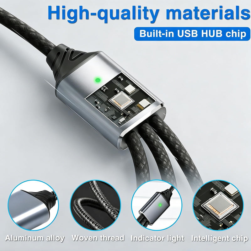 Poyiccot USB C Splitter 1 in 3 Out, Multi USB C Splitter Y Cable, Type C Male to 3 Female Nylon Braided Power Charging and Data Transfer Cable for PC, Laptop, Mac, Flash Drive, Keyboard, Mouse, 25cm
