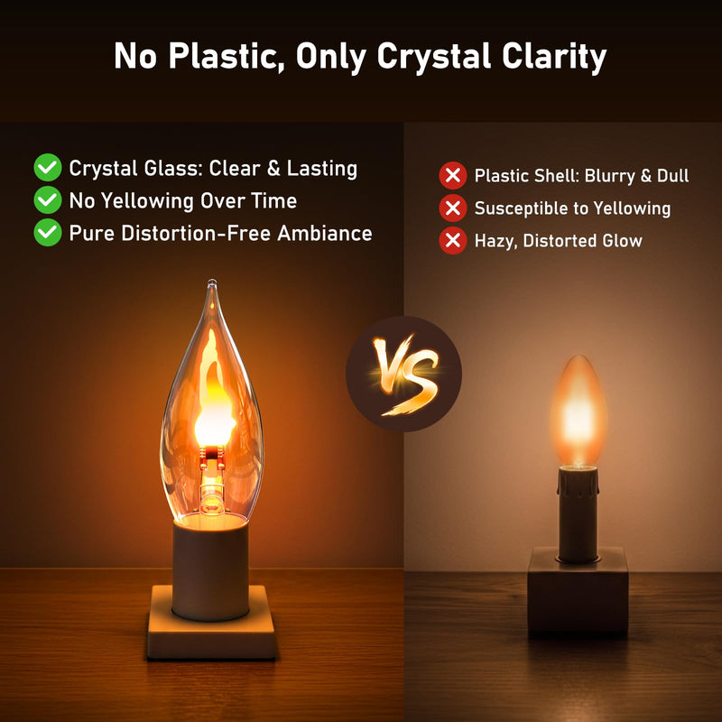 Hompavo Flickering Flame Light Bulbs E26 3W, 4 Pack | Realistic Fire Effect, Glass Bulb, Halloween Christmas Decor, Indoor/Outdoor Use