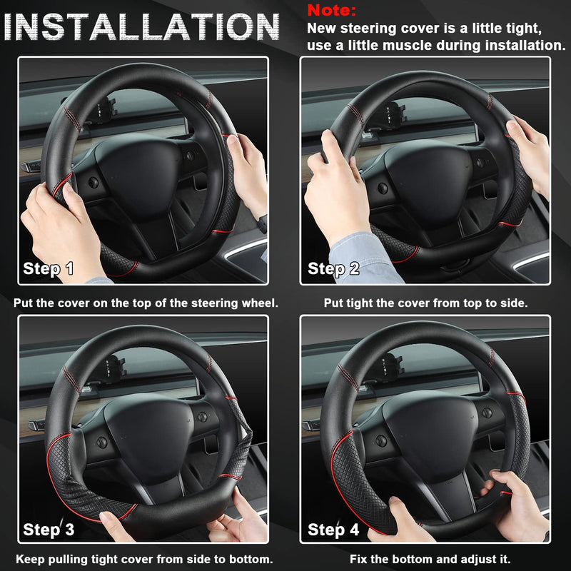 GIANT PANDA D Shape Steering Wheel Cover for Nissan Rogue Kicks - Auto Car Steering Wheel Cover Customized for Nissan Altima Sentra(Black+Red Line-D-Shaped) D-Shaped Black+Red Line