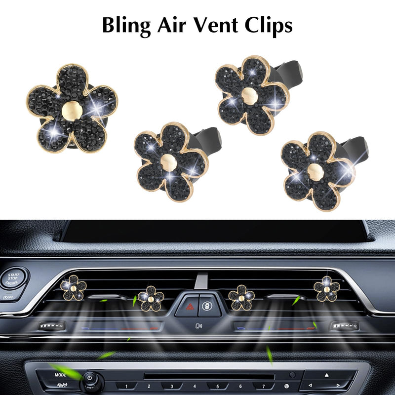 ARTILAURA 11 PCS Bling Car Accessories Set for Women Steering Wheel Covers Butterfly Hanging Seat Belt Cover Air Vent Clips Coasters Cute Glitter Diamond AUTO Accessories Kit (Black) Black