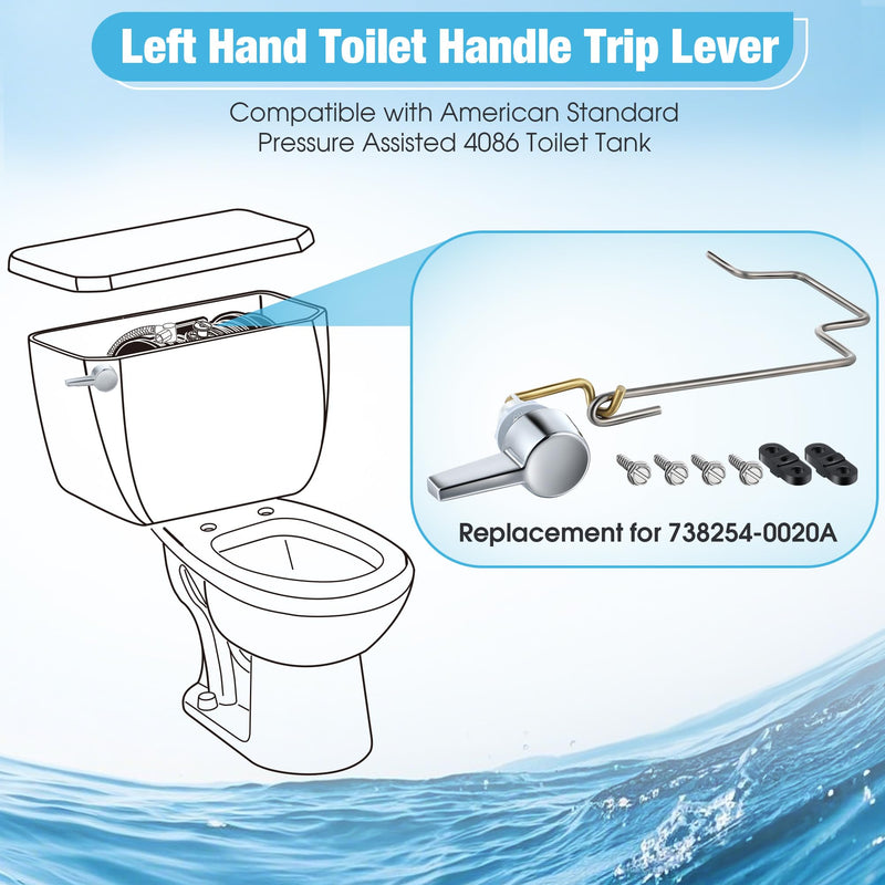 Dreyoo Pressure Assist Toilet Lever Compatible with 738254-0020A, Hand Trip Lever Compatible with American Standard Pressure Assisted 4086 Toilet Tank, Polished Chrome(Left Hand) 1 Left Hand