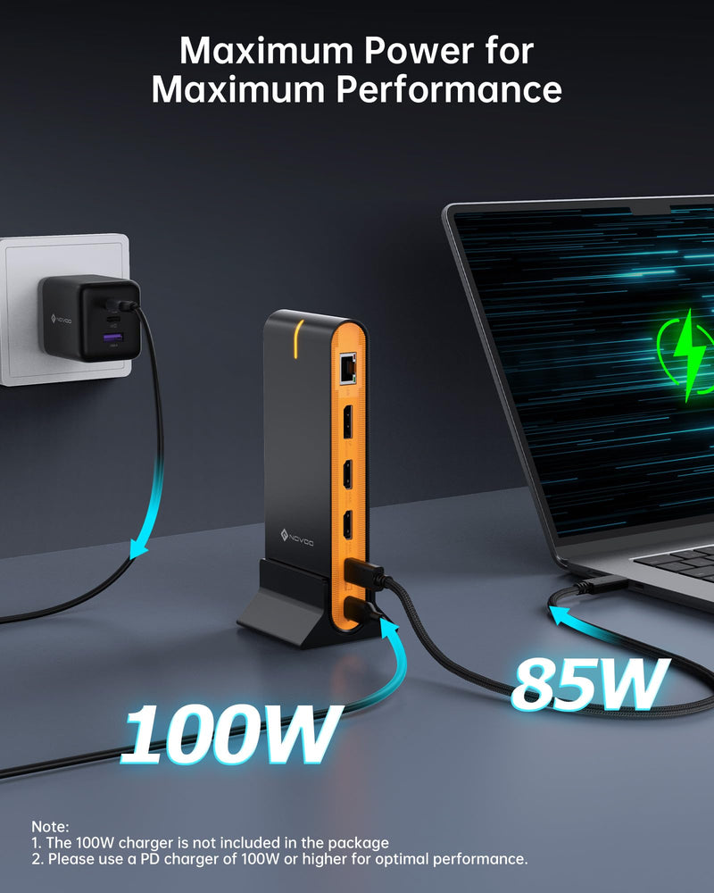NOVOO 15-in-1 Vertical/Horizontal USB C Docking Station Triple Monitor – 8K@30Hz DP, Dual 4K@60Hz HDMI, 10Gbps USB-A/C, SD/TF, 1Gbps Ethernet,Dual Monitor Adapter Dock for MacBook, Windows Laptops 15 in 1