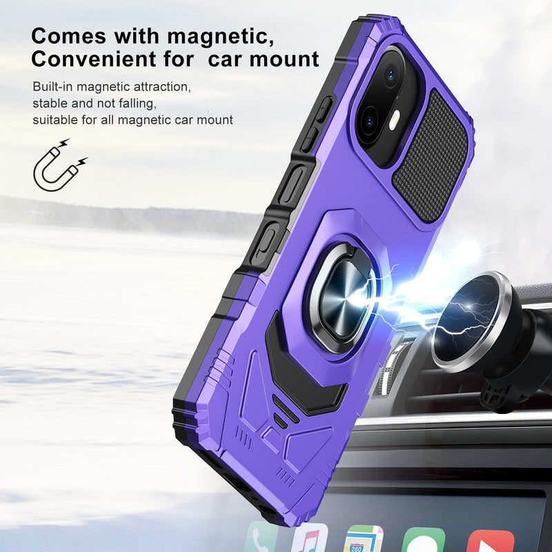 Case for TCL K70/TCL 70 XE with Screen Protector & Magnetic Ring Stand | TCL K70 Phone Case/TCL 70 XE Phone Case Dual Layer Silicone Shockproof Heavy Duty Military Grade Protection Black k70/70xe Purple
