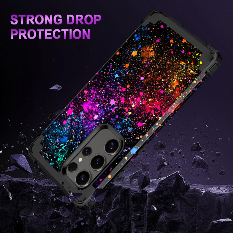 Casetego for Galaxy S24 Ultra Case,Glow in The Dark Three Layer Heavy Duty Sturdy Shockproof Full Protection Rugged Hard PC+Soft TPU Bumper Case for Samsung Galaxy S24 Ultra 5G 6.8 inch,Colorful Sky All Black Colorful Sky-Glow in the Dark