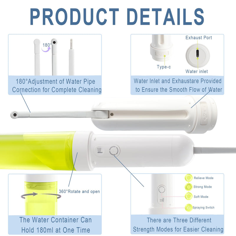Electric Portable Bidet Sprayer with 3 Pressure Modes Green | USB-C Fast Charge for Travel & Postpartum Care