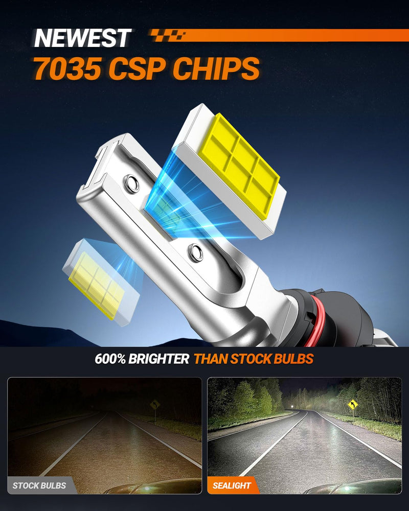 SEALIGHT H10 9140 9145 LED Fog Light Bulbs or DRL, 10000LM Strong Penetration H10 LED Fog Lights 9145 LED Bulb 6500K White 600% Brightness H10 Fog Light Bulbs for Car, 3 Mins Plug & Play, Pack of 2 H10//9140/9145