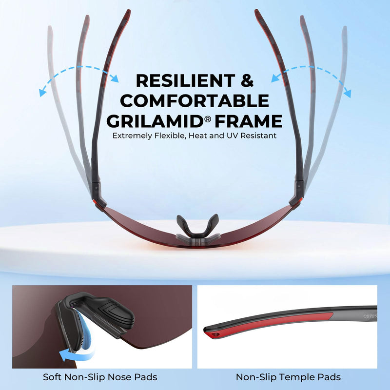KastKing Nizini Polarized Sports Fishing Sunglasses, With PuriVex Protective Lens Coating, Rimless Wrap Design, Men Women A: Matte Smoke Crystal Frame, Burgundy Mirror