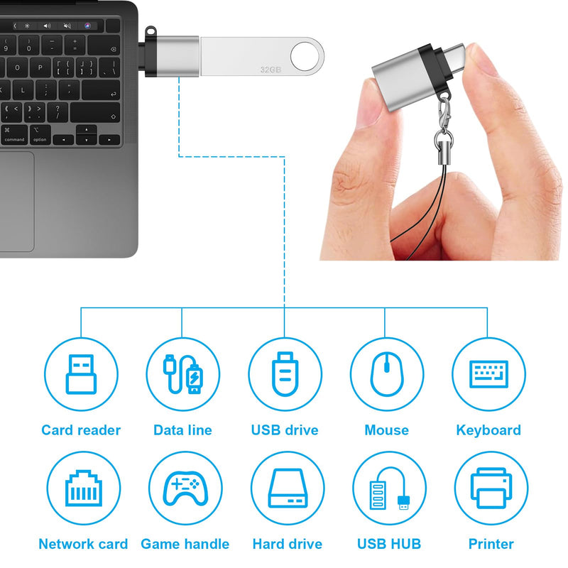 USB C Adapter 4Pack, USB Male to USB C Female OTG Adapter, Type C to USB 3.0 Converter Connector for Samsung Galaxy A36 A26 A56 S26 Ultra S25 S24 S23 S22, MacBook Pro/Air, iPhone 17 17e 16, Mac, iPad Silver
