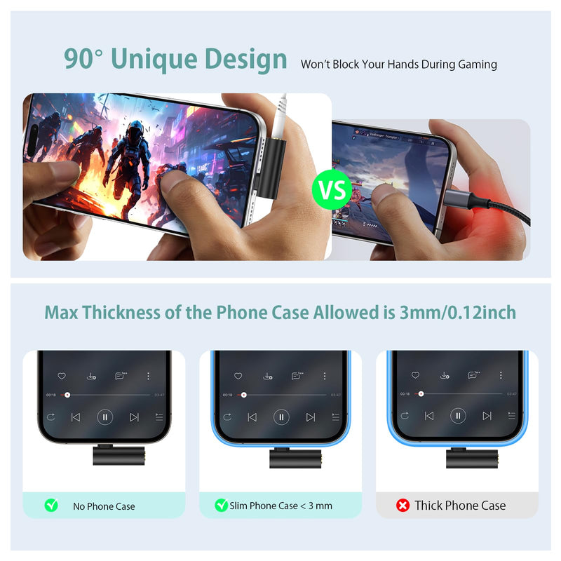 USB C To 3.5mm Audio Adapter,USB TypeC to Headphone Jack Dongle Aux Adapter | DAC Stereo HiFi Right Angle for iPhone 17 16 15,iPad Pro,Samsung Galaxy A17 A16 A37 S26 Ultra S25 Plus A36 A57 S24 FE S23 Black