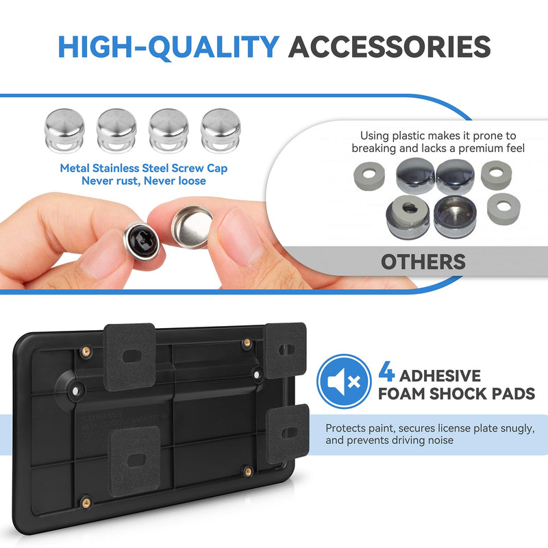 109684400B Rear License Plate Frames for Tesla Model Y and Model 3, Rear Plate Holder with Metal Stainless Steel Screws Cap and Screws, Rust Proof Rattle Proof Rear Plate Mounting Kit