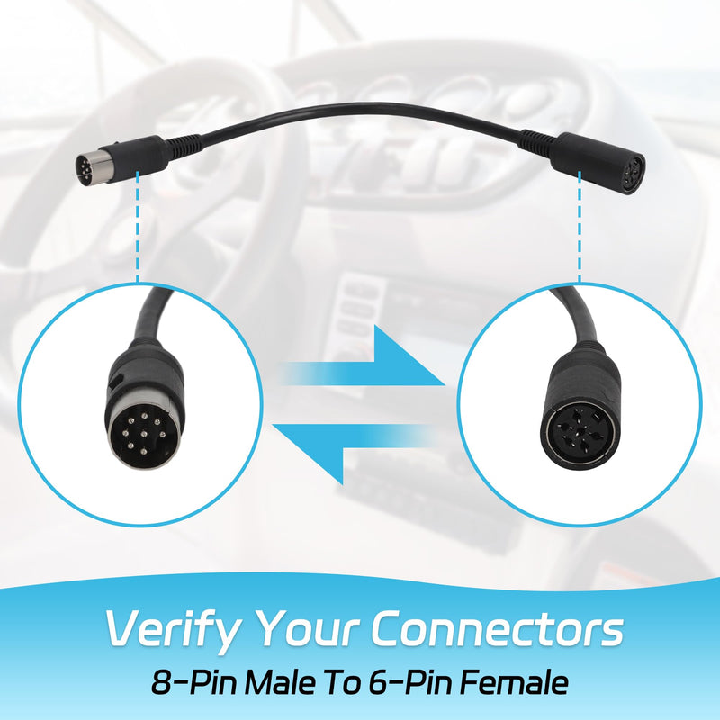 Marine Stereo Remote Adapter Cable, 8-Pin to 6-Pin for Marine Radios | Compatible with for Clarion CCUMRA1 applications. Connects 2009+ 8-pin marine stereos to earlier 6-pin wired remote controls