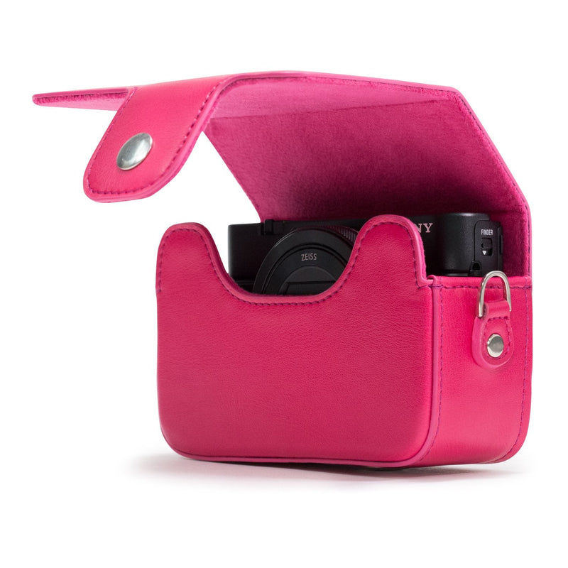 Megagear Leather Camera Case with Strap Compatible with Sony Cyber-shot DSC-RX100 VII, ZV-1, DSC-RX100 VI, DSC-RX100 V, DSC-RX100 IV, DSC-RX100 III, DSC-RX100 II - Hot Pink