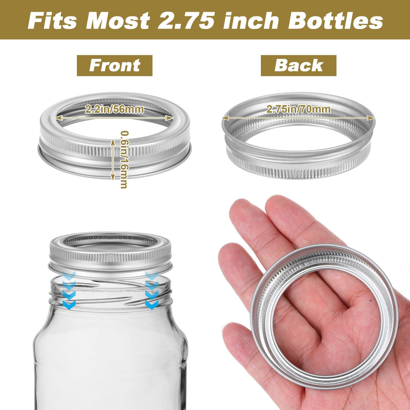 100 Pieces Regular Mouth Canning Rings, 70mm Mason Jar Split-Type Seals Metal Replacement Rings Reusable Leak Proof Replacement Bands for Mason Jars (Silver) 100