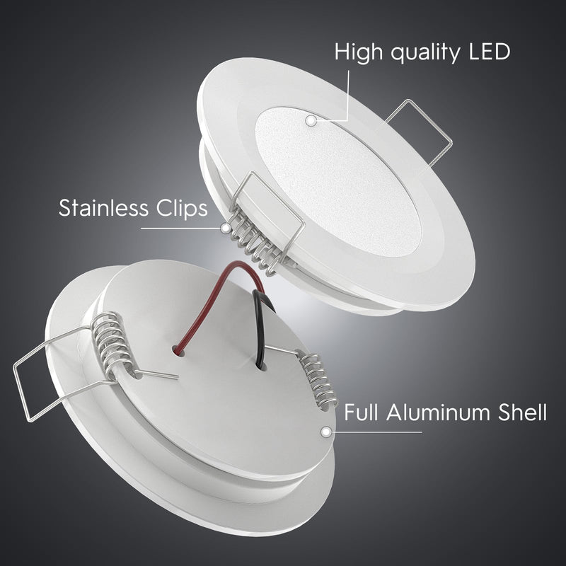 acegoo RV Recessed Ceiling Light 2-3/4” Full Aluminum 12V Dimmable LED Puck Light for Campervan Truck Caravan Boat Roof Under Cabinet Lighting, Flush Mount Cutout 2-1/4" (White,Warm White) 4 Pack White Finish, Warm White