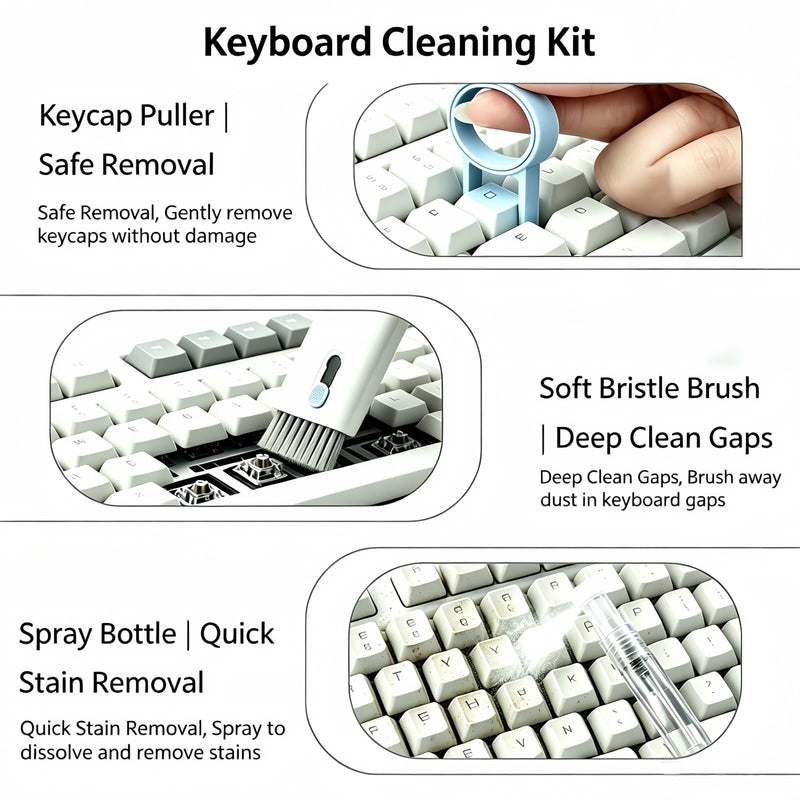 Keyboard Cleaning kit - 7 in 1, Keyboard Cleaner, Multifunction Brush with Key Extractor for Headphones, Keyboards, displays and Smartphones (with Cleaning Liquid Included)