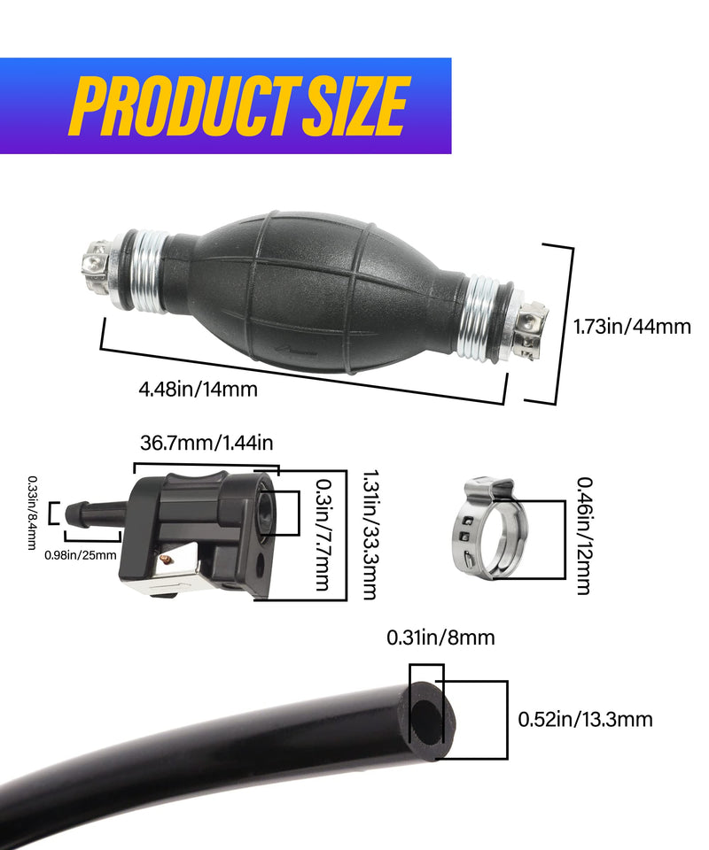 6FT Boat Motor Fuel Line Hose with Primer Bulb Steel Hose Clamps,Universal ID 5/16" Boat Fuel Line Assembly Kit,Compatible with Outboard RVs Tractors Caravans Boats Fuel Line