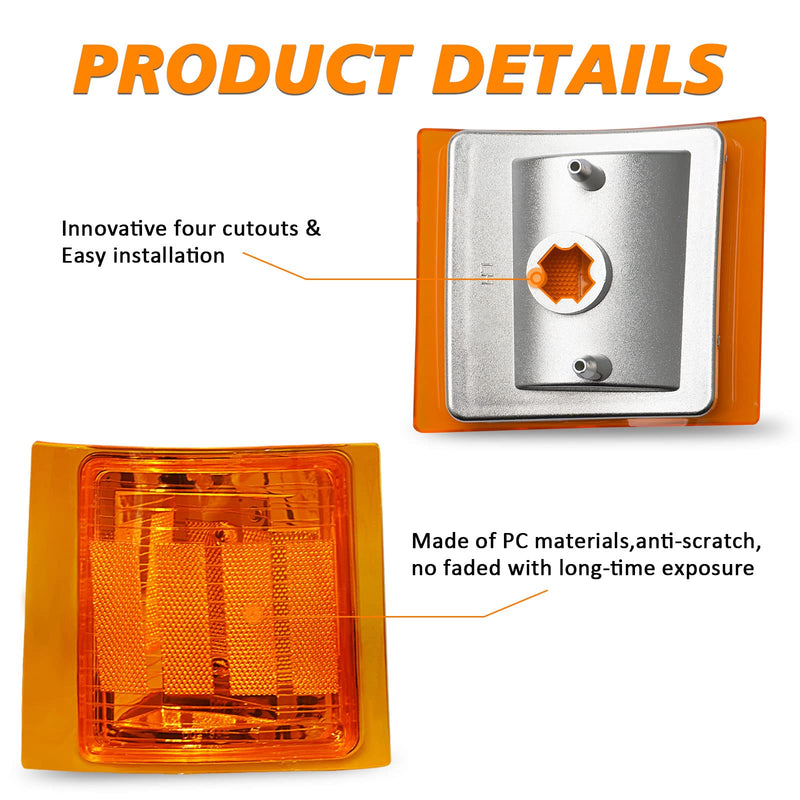  [AUSTRALIA] - Bestview Front Turn Signal Corner Light Replacement,Upper & Lower Side Marker Reflector Lamp Chrome Housing Amber Lens for Chevy C/K C10 1500 2500 3500/Chevy Silverado Tahoe 1994-1998 Pickup TrucK Amber housing