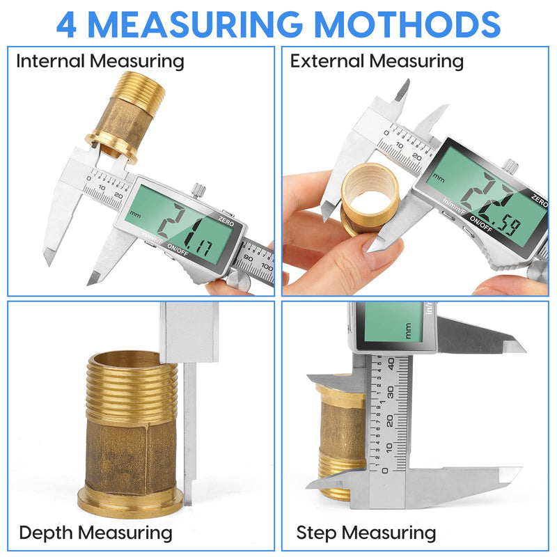 Digital Caliper, 6 Inch Caliper Tool with Extra Large LCD Screen, Auto-Off Feature, Easy Switch from Inch Metric Fraction, Stainless Steel Vernier Caliper Measuring Tool for DIY/Household Stainless Steel-Large LCD