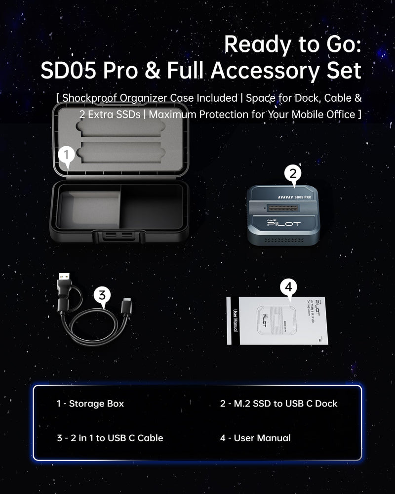 M.2 SSD to USB C Reader Dock & Travel Case 10Gbps Triple Cooling | Tool-Free NVMe PCIe SATA NGFF SSD Adapter External Storage, RTL9210C Chip M2 Enclosure with Protective Case, Aluminum Gray Premium Gray [SD05 Pro 10Gbps M.2 Dock]