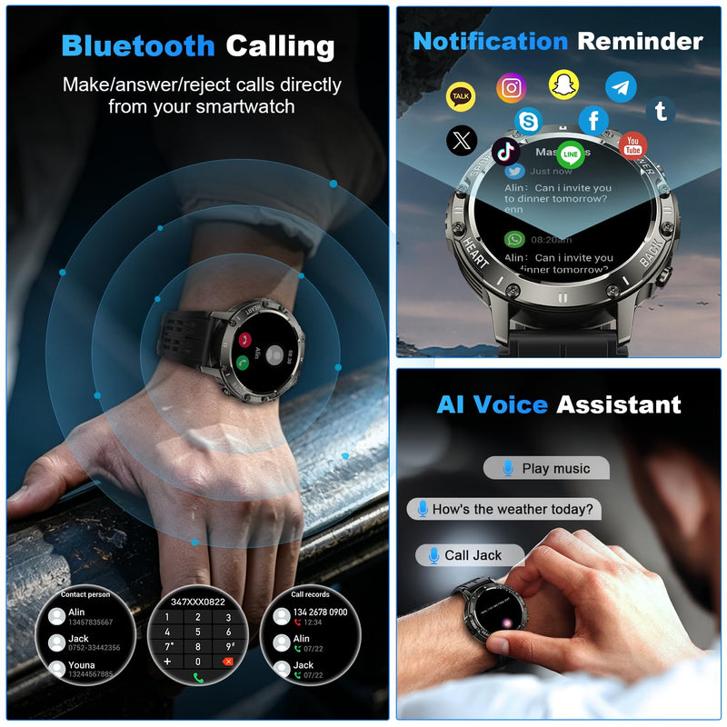 Smart Watch for Men Fitness Tracker: Waterproof Make Answer Call Running Digital Mens Watches Military Smartwatch Android Phone iPhone Samsung Compatible SpO2 Sleep Heart Rate Monitor Step Pedometer Black