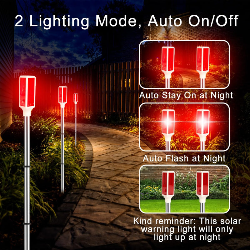 Aolyty Solar Lights Outdoor, Waterproof Driveway Markers Reflective, Warning Flash Light with 2 Lighting Modes, LED Solar Light 4 Pack for Parking Lots, Yard, Sidewalk, Stop Sign, 30 Inches (Red) Red