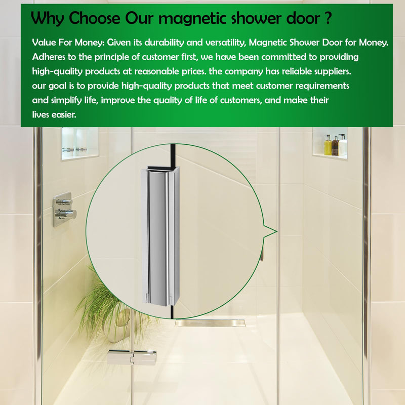 Glass Shower Door Magnet Latch Replacement Kits with Shower Door Magnet and Metal Strike Plate for 1/8" 5/32" 3/16" & 1/4" Thick Swing Glass Shower Doors